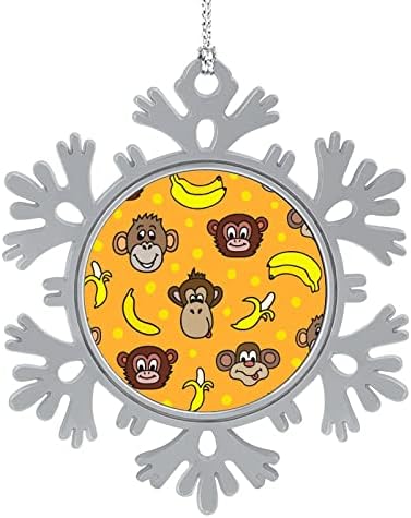 פרצופים חמודים של קופים ובננות בחורף חג המולד תלוי קישוטי פתית שלג דפוס חמוד פתיתי שלג עצי חג המולד קישוטים