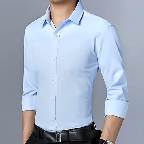 חולצות מסוגננות של שרוול ארוך לגברים בצבע אחיד חולצות דקיקות קלות כפתור עסקים קלאסי