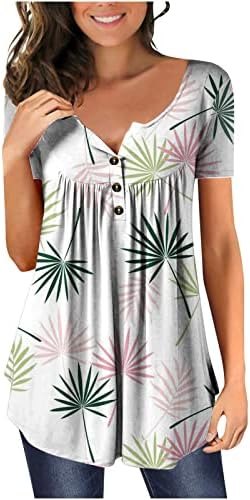 נשים חולצות להסתיר בטן טוניקת מודפס טרנדי 2023 מזדמן מתגנדר חולצות כפתור עם צווארון למעלה קצר שרוול זורם