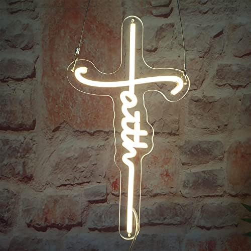 דונאקו ישוע אמונה ניאון שלטי עיצוב קיר, 15x8.2 '' אמונה צלב אורות ניאון אורות ניאון מתנות ליום