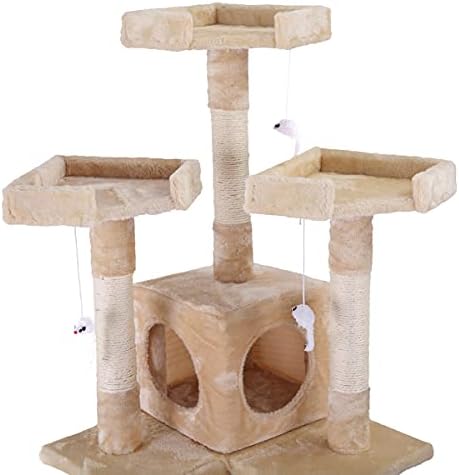פויובנג 67 אינץ ' מסגרת עץ חתול ריהוט דירה עם מוט גירוד חתול, מגדל פעילות עם צעצועי קטיפה, בית משחק לחיות מחמד