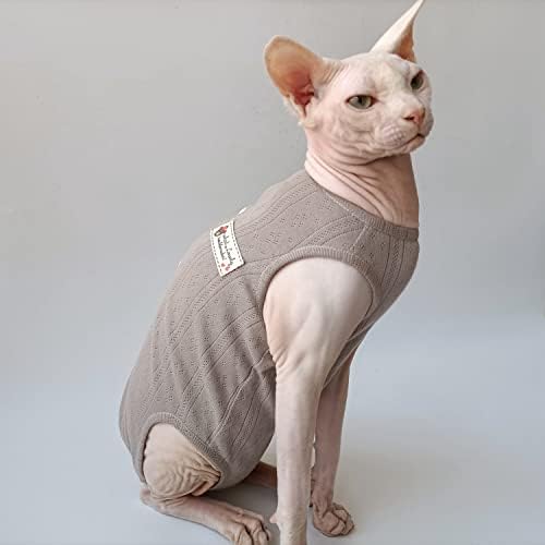 WCDJOMOP SPHYNX בגדי חתול - 4 רגליים בקיץ נושם כותנה חולצות שרוולים ללא שרוולים חתולים ללבוש בגדים אפוד פיג'מה