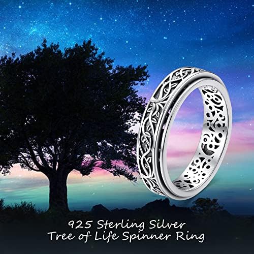 טבעת יפני טבעת סטרלינג טבעת ספינר סטרלינג לנשים קשר קלטי/חמניות/חיננית/לב/עץ חיים טבעת מסתובבת מתנות תכשיטים