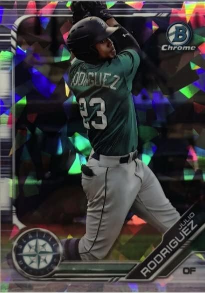 2019 טיוטת Bowman Chrome - חוליו רודריגז - שבירה על מהדורת ספיר - כרטיס טירון בייסבול של סיאטל