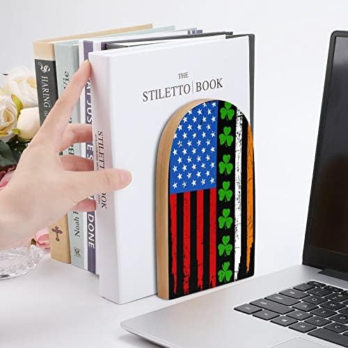 אירי אמריקאי דגל עץ סוף ספרים החלקה מדף ספרים ספר סטנד ספר מחזיקי דקור 1 זוגות עבור כבד ספרים