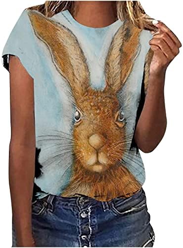 פסחא יום חולצות לנשים מתגנדר פסחא ארנבים הדפסה קצר שרוול צוות צוואר בבאגי בכושר חולצות