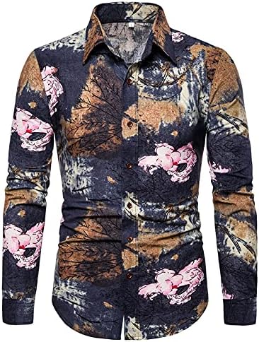 חולצות פשתן כותנה של XXBR לגברים בגודל פלוס גודל, כפתור שרוול ארוך במורד חולצת הוואי חולצה וינטג