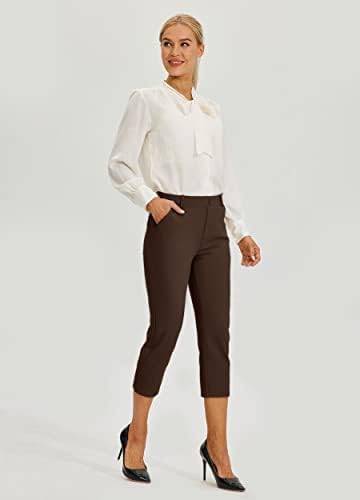 מכנסי קפרי מכנסיים של וויליט לנשים מכנסי יוגה עובדת מכנסי קפרי נמתחים מכנסי משרד מותניים גבוהים 21