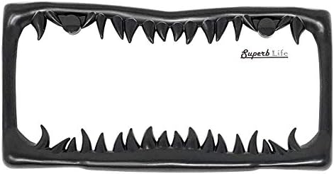 מסגרת לוחית רישוי שיניים מעולה של כריש עם כובעי ברגים, סט של 2
