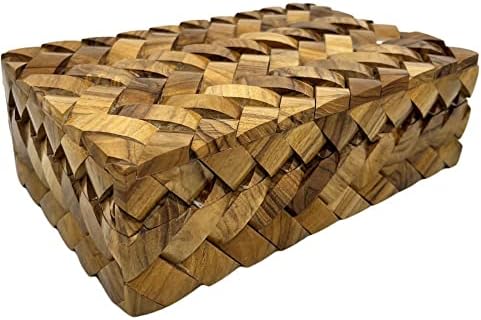 קופסת אחסון מעץ דקורטיבית של Collectiblesbuy עם תכשיטי מכסה מארגן אחסון מזכרת עם מעץ מעץ מגולף ביד עיצוב