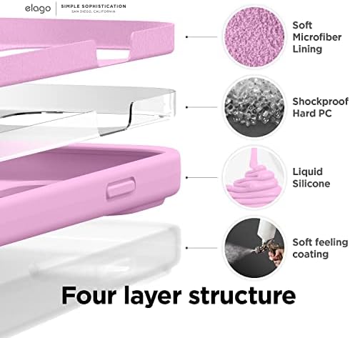 ELAGO תואם למארז iPhone 14, מארז סיליקון נוזלי, כיסוי מגן בגוף מלא, אטום הלם, מארז טלפון דק, בטנה מיקרופייבר