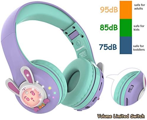 אוזניות לילדים אלחוטיות, חבילה 2 חבילות אוזניות סטריאו מתקפלות עם מיקרופון ונפח מוגבל למחשב / מחשב נייד/טאבלט