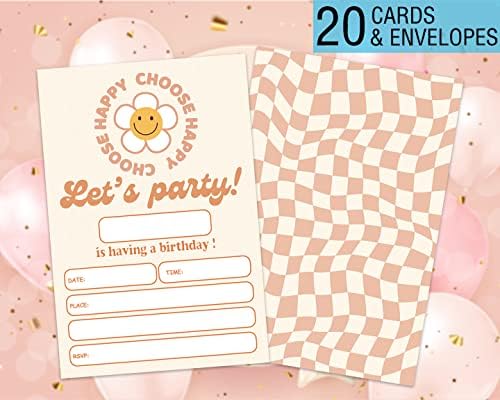 Goxfoc Let's Party בחרו הזמנות למסיבת יום הולדת גרובית עם מעטפות 20 חבילות, רטרו היפי שנות ה -70 שנות ה
