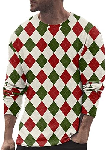 חולצות טריקו של שרוול ארוך לחג המולד של ZDDO לגברים, חג המולד 3D גיאומטרי הדפס גרפי דפוס צווארון טופ טופ חולצת