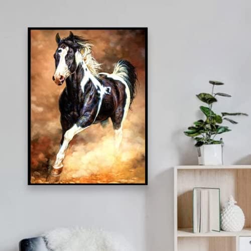 Qazwsx ציור יהלומי סוסים ערכות אמנות למבוגרים וילדים, אמנות יהלום 5D שחור לבן ערכות סוסים למבוגרים וילדים, ערכות