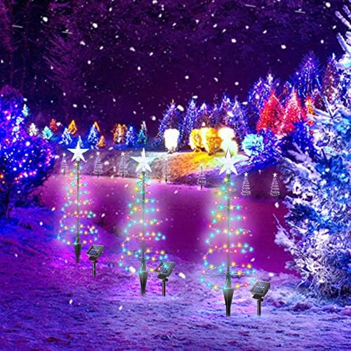 FANFX סולארי מתכת עץ חג המולד קישוט סולארי ספירלה עץ חג המולד LED אור אור אטום חיצוני נתיב סולארי אורות לגינה