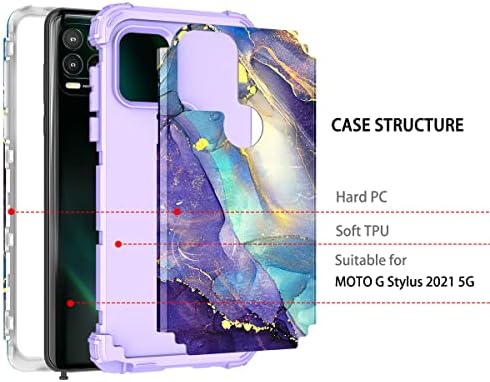 Rancase תואם ל- Moto G Stylus 2021 5G Case, שלוש שכבות כבד חובה הגנה אטום הלם פגוש פלסטיק קשיח +מארז מגן גומי