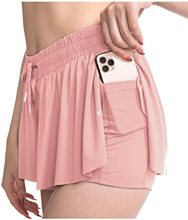 Vsaiddt מכנסיים קצרים זורמים לאתלטיים לנשים מכנסיים קצרים זורמים של קיץ זורם 2 ב 1 מכנסי פרפר נוער עם