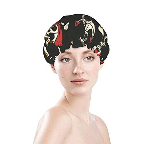 נשים לשימוש חוזר למתיחה חמנית כובע שיער גולגולות עוגנות רום שכבות כפולות אטומות למקלחת כובע אמבטיה