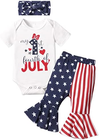 Dearnow ה- 4 הראשון ביולי התלבושת התינוקת שלי 3 PCS Baby Romper Bell Pants Bort Pants Bow Bow תלבושות
