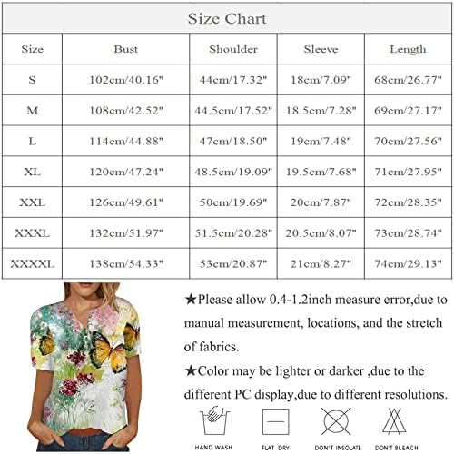 חולצות טי לנשים לנשים 2023, שרוול קצר V צוואר חולצה חולצה מודפסת חמניות מודפסות.