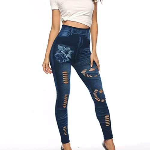 NYYBW חותלות ג'ינס לנשים מותניים גבוהות מכנסי ג'ינס רזים נראים ג'יג'ינגס רזה בקרת בטן גזרת חותלות יוגה קרועות