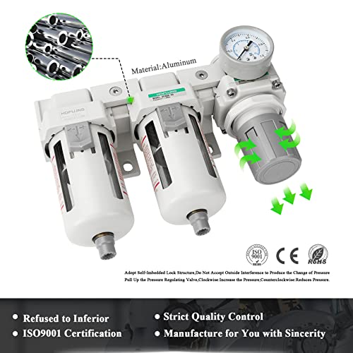 מערכת מייבש אוויר NPT 1/2 , פילטר חלקיקי 5 מיקרון, 0.5 ＆ 0.01 מיקרון מסננים, משולבת רגולטור לחץ