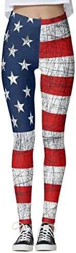 חותלות מותניים גבוהות לנשים דגל אמריקאי בקרת בטן מכנסי יוגה מכנסי טייץ '4 ביולי חותלות נשים