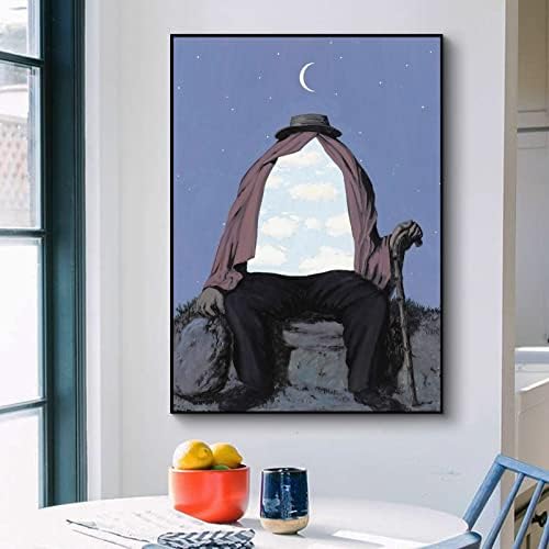 רנה מגריט קיר קיר קיר קיר - פוסטר המטפל - הדפס אמנות יפה - ירח התחלת ענן תמונה מגניבה עיצוב קיר לחדר חדר ילדים