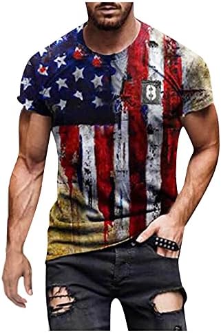 חולצת טריקו של דגל אמריקאי קלאסי לכוכבי גברים ופסים שרוול קצר אימון שרירים פטריוטי אתלטיקה טי טיי חולצת ג'ינס