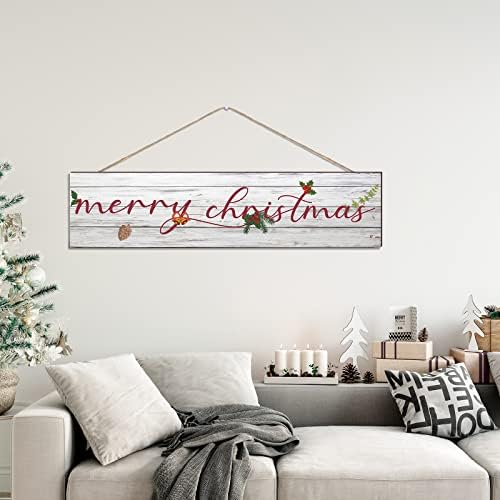 Jetec 39.4 '' x 9.5 '' שלט עץ חג מולד שמח חג מולד כפרי שלט תליה חווה שלט חג מולד שמח עץ חג המולד עיצוב