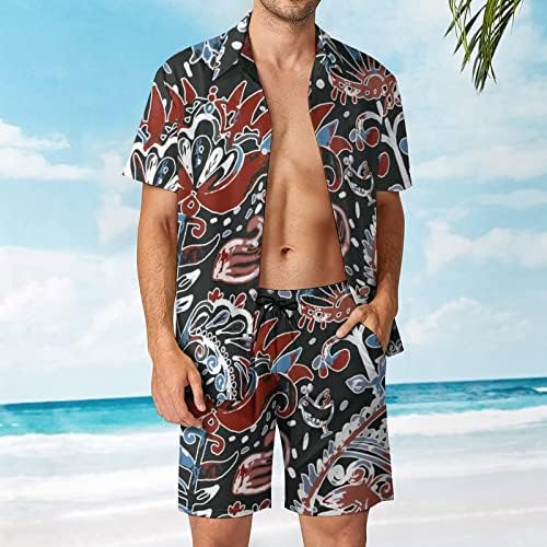 תקציר צבעוני מופשט פייזלי גברים הוואי הוואי-מכפתור חולצות שרוול קצר ומכנסיים תלבושות חוף קיץ רופפות אימונית