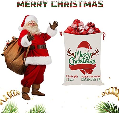 3 חבילה אישית סנטה שקים, כותנה חג המולד מתנת תיק סנטה תיק עם שרוך גודל 27.6 * 19.7 אינץ 3 לספור