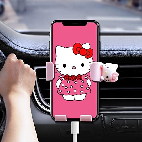 טוינס חמוד טלפון סלולרי מחזיק עבור רכב, ורוד הלו קיטי טלפון הר עבור רכב אוורור קליפ, חמוד חתול
