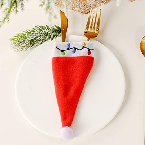 גאדג'טים למטבח קישוטי חג המולד כובע קטן ערכת מזלג הוהו שולחן שולחן שקית מזלג שקית יין בקבוק יין