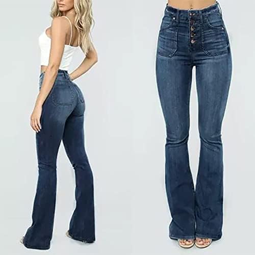 ג'ינס תחתון פעמון רזה לנשים קלאסיות במותניים גבוהות מכנסי ג'ין מתרחבים מושכים על ג'יג'ינג מתנפחים