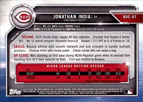 2019 Bowman Chrome Draft BDC-97 JONATHAN הודו RC טירון סינסינטי אדומים MLB כרטיס מסחר בייסבול
