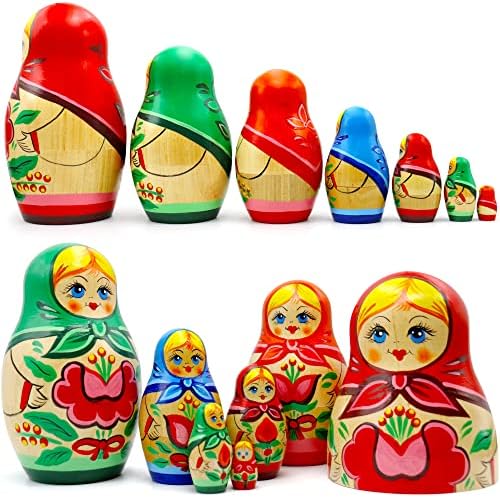 בובות קינון רוסיות למבוגרים קבעו 7 מחשבים - בובות מטריושקה מעץ - בובות רוסיות צבועות ביד עם קישוטים