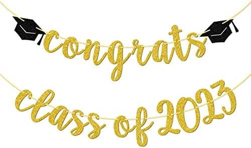 מזל טוב כיתת 2023 שלט באנר, באנר כובע סיום, סיום התיכון, ציוד למסיבות במכללה
