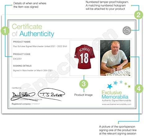 מזכרות בלעדיות פול שולס החתימה את מנצ'סטר יונייטד 2021-22 גופיית כדורגל. מסגרת דלוקס