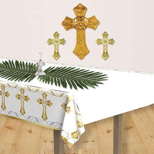 Beistle 2 חתיכה 54 x 108 מלבן מלבן מלבן שולחן דתי מכסה לטבילה, קישוטים למסיבות הקודש הראשון, מפת מפת,
