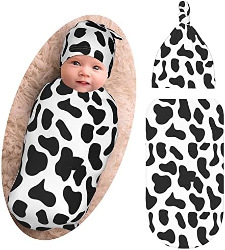 שמיכת הדפסת פרה שמיכות חוט יילוד דפסת פרה הדפסת תינוקות ， כובע כפת כובע סטים תינוק רך מקבל שמיכה