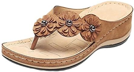 נעלי בית לנשים דפוס פרחי אופנה סנדלי טריז קשת קיץ תומכים בשקופיות אורתופדיות סנדלים כפכפים
