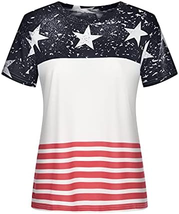 צמרות יום העצמאות של נשים, חולצות טוניק של נשים שרוול קצר טוניקה טוניקה כוכבים חמודים דגל פסים חולצה