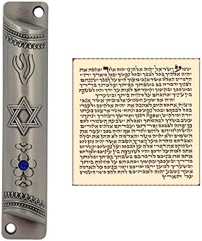 Talisman4u Pewter Mezuzah Case עם מגילה הכוכב היהודי של דייוויד ישראל דלת יהודה מזוזה 4 אינץ '