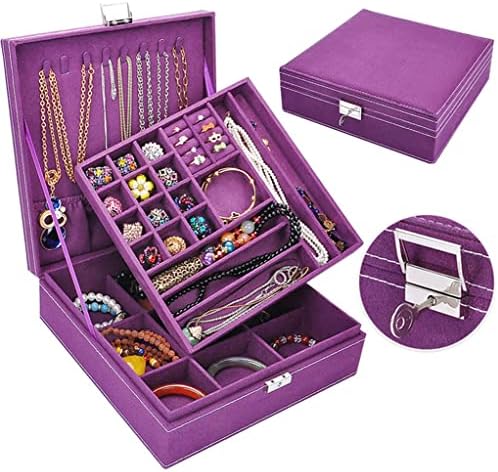 קופסת תכשיטים לנשים, Qbeel שכבה כפולה 36 תאים מארגן תכשיטים עם מחזיק תכשיטים נעילה לעגילים צמידי
