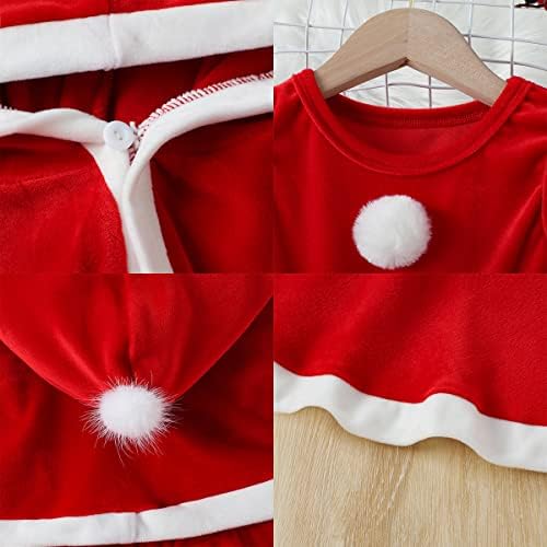 פעוטות תינוקת קטיפה שמלת חג מולד עם מכסה המנוע קייפ סנטה קלאוס להתלבש אדום חג המולד סתיו חורף א-קו-קו