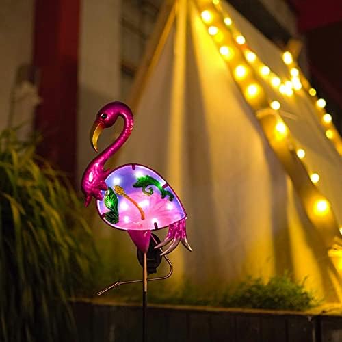 רוילאיה פלמינגו שמש מסלול אורות חיצוני, גן יתד דקורטיבי חצר אמנות מתכת & מגבר; זכוכית עמיד למים עבור פטיו דשא מסלול-8