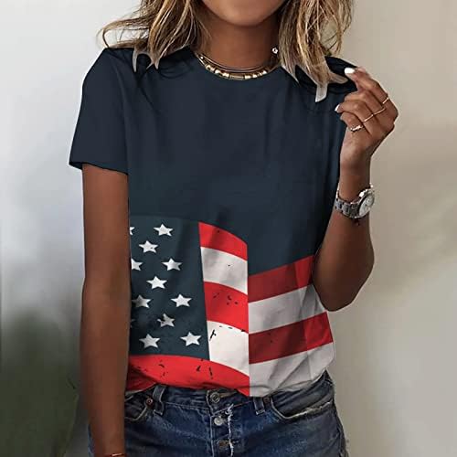חולצות פטריוטיות לנשים דגל אמריקאי שרוול קצר שרוול V חולצות צוואר פסים כוכבים רופפים בכושר חולצה נוחה חולצה