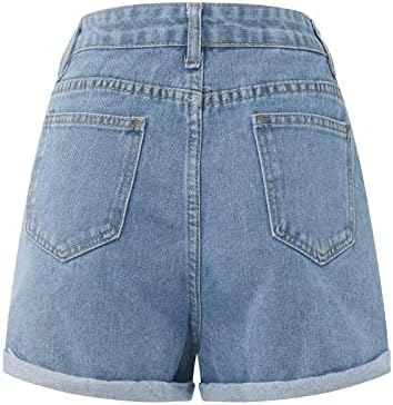 מכנסיים קצרים של ג'ינס של Basysin נשים מקופלים שולי קז'ואל מותניים מזדמנים ג'ין מכנסיים קצרים